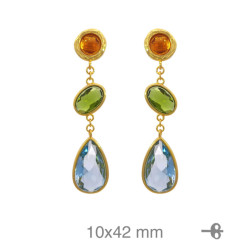 PENDIENTES PLATA B.ORO+e AMBAR VERDE AGUAMARINA