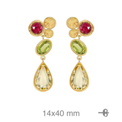 PENDIENTES PLATA B.ORO+e RUBI OLIVINA CHAMPAN