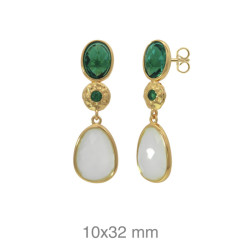 PENDIENTES PLATA B.ORO+e VERDE