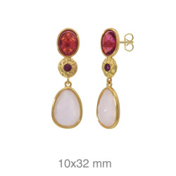 PENDIENTES PLATA B.ORO+e ROJO