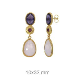 PENDIENTES PLATA B.ORO+e MORADO