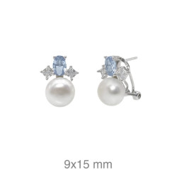 PENDIENTES PLATA TU Y YO AGUAMARINA PERLA NATURAL
