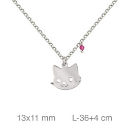 GARGANTILLA PLATA GATO PIEDRA ROSA