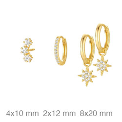 SET PENDIENTES PLATA B.ORO CIRCONITAS ESTRELLAS