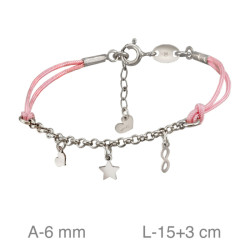 PULSERA PLATA HILO ROSA MOTIVOS CORAZON ESTRELLA INFINITO