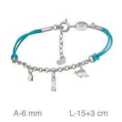 PULSERA PLATA HILO AZUL MOTIVOS CORAZON LOVE