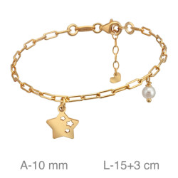 PULSERA PLATA B.ORO ESTRELLA PERLA PAPERCLIP