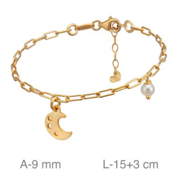 PULSERA PLATA B.ORO LUNA PERLA PAPERCLIP