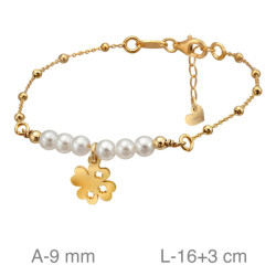 PULSERA PLATA B.ORO TREBOL PERLAS