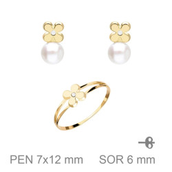 JUEGO PLATA B.ORO+e COMUNION FLOR PERLA CIRCONITA