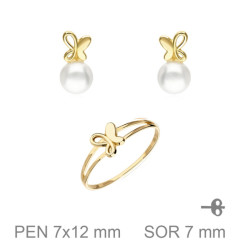 JUEGO PLATA B.ORO+e COMUNION MARIPOSA PERLA