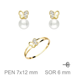 JUEGO PLATA B.ORO+e COMUNION MARIPOSA PERLA