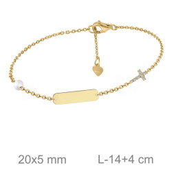 PULSERA PLATA B.ORO+e PLACA CRUZ ZTAS PERLA